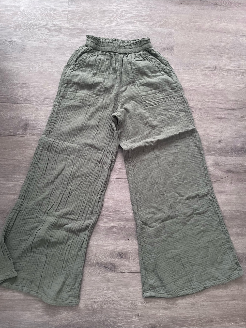 aerie Olive Green Wide-Leg Cotton Gauze Pants